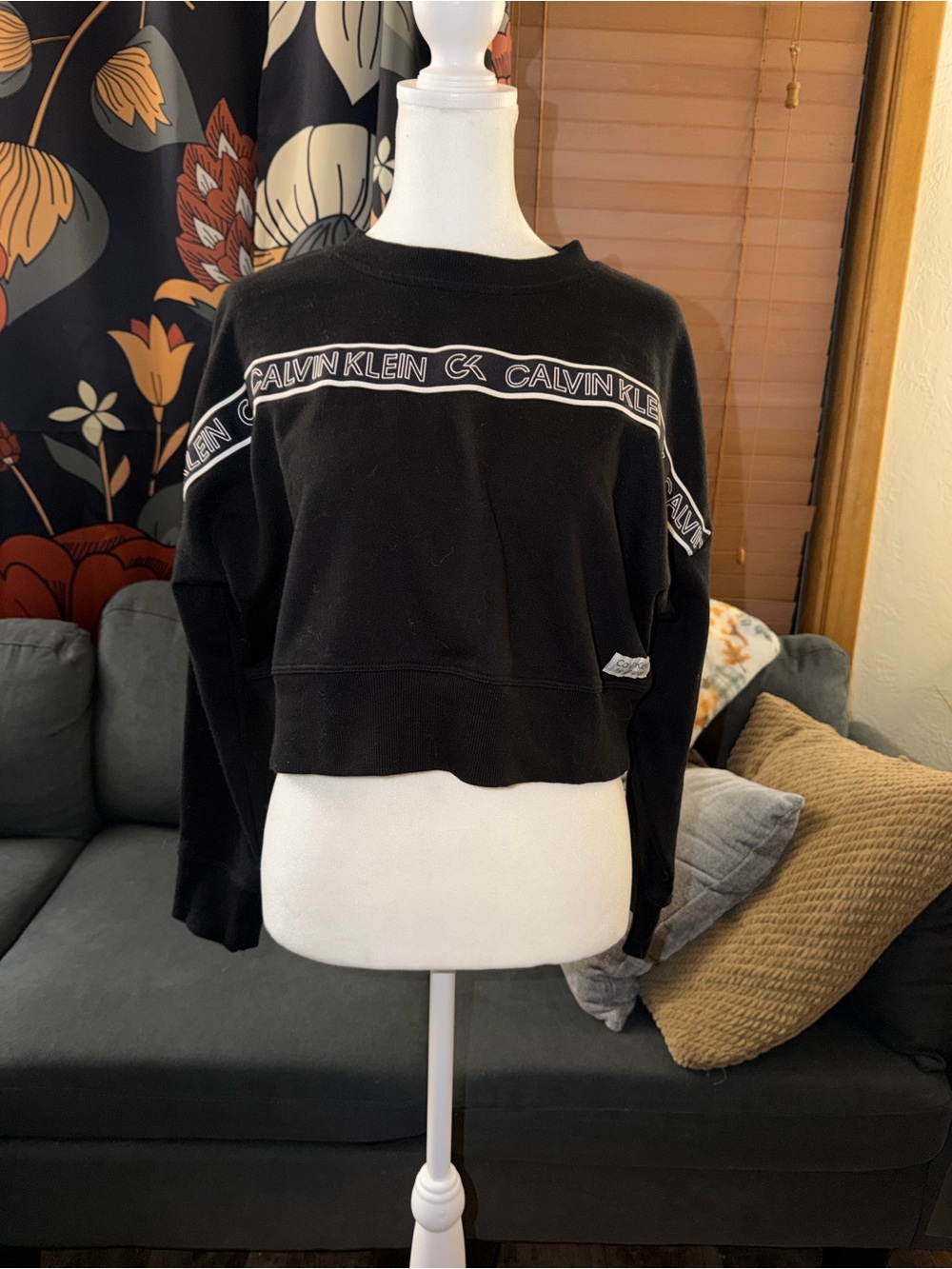 Calvin Klein Performance Women’s Logo Tape Fleece Crewneck Sweatshirt Black M